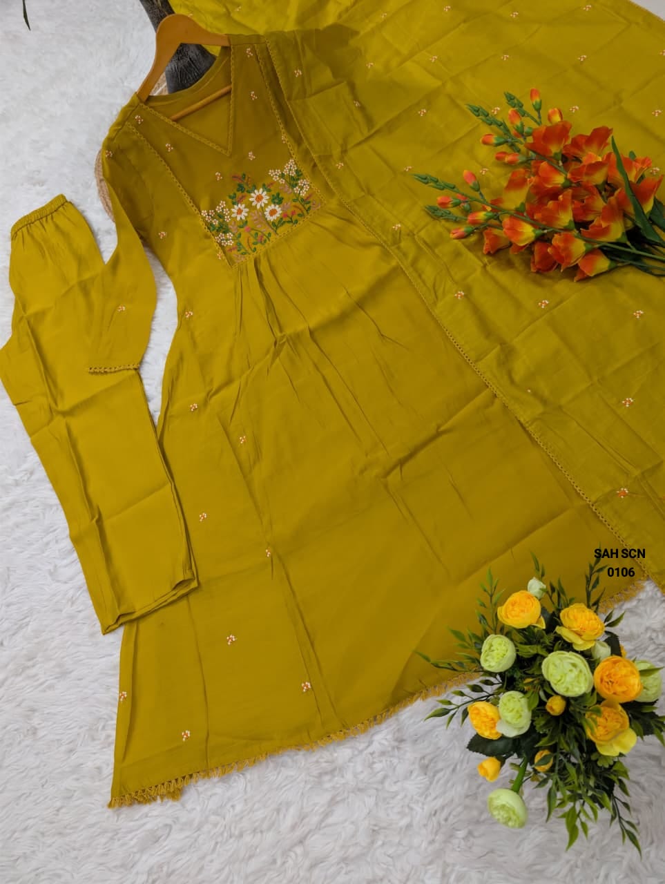 WOMEN'S PURE VISCOSE MUL CHANDERI EMBROIDERY WORK WITH  KURTA SETS